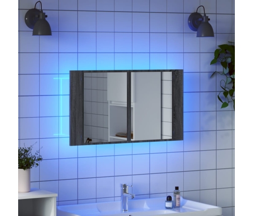 Armario espejo de baño con luz LED acrílico gris 80x12x45 cm