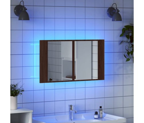 Armario espejo de baño LED acrílico marrón roble 80x12x45 cm