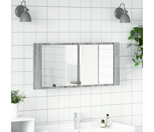 Armario de baño con espejo y luz LED gris Sonoma 100x12x45 cm