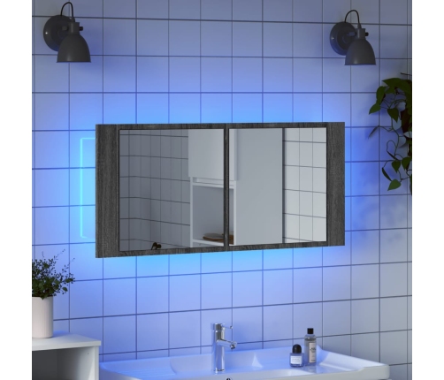 Armario de baño con espejo y luz LED gris Sonoma 100x12x45 cm