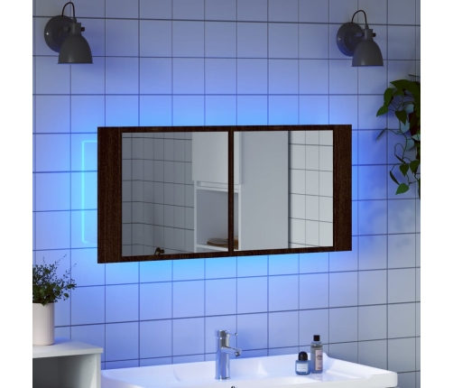 Armario de baño con espejo y luz LED marrón roble 100x12x45 cm