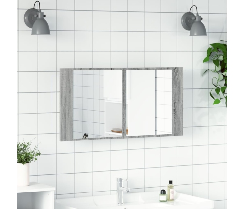 Armario espejo de baño luz LED acrílico gris Sonoma 90x12x45 cm