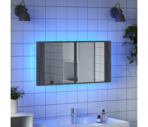 Armario espejo de baño luz LED acrílico gris Sonoma 90x12x45 cm