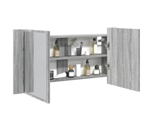 Armario espejo de baño luz LED acrílico gris Sonoma 90x12x45 cm