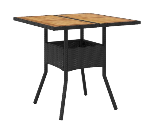 Mesa de jardín superficie de madera ratán PE negro 80x80x75 cm