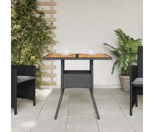 Mesa de jardín superficie de madera ratán PE negro 80x80x75 cm