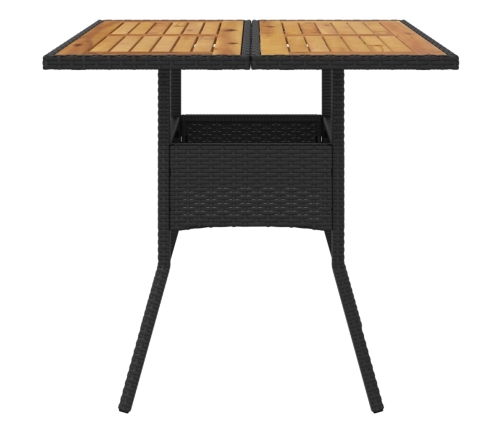 Mesa de jardín superficie de madera ratán PE negro 80x80x75 cm