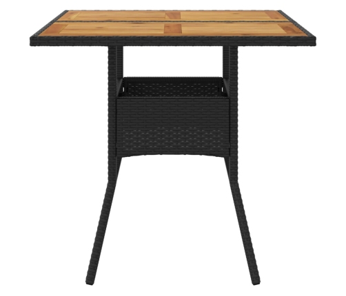 Mesa de jardín superficie de madera ratán PE negro 80x80x75 cm