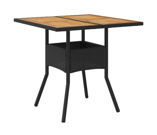 Mesa de jardín superficie de madera ratán PE negro 80x80x75 cm