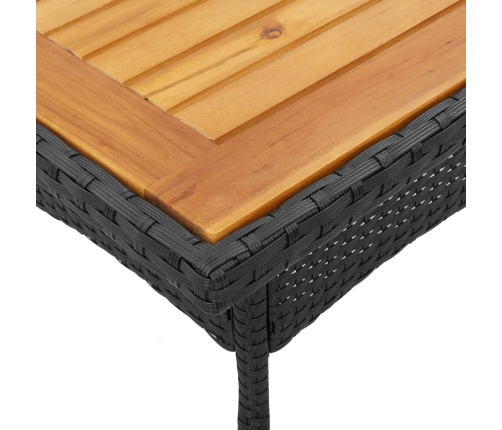 Mesa de jardín superficie de madera ratán PE negro 80x80x75 cm