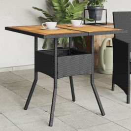 Mesa de jardín superficie de madera ratán PE negro 80x80x75 cm