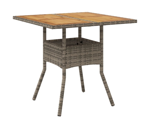 Mesa de jardín superficie de madera ratán PE gris 80x80x75 cm