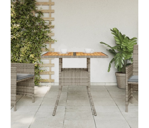 Mesa de jardín superficie de madera ratán PE gris 80x80x75 cm