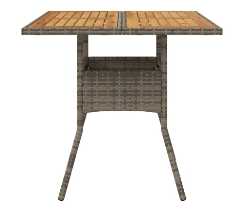 Mesa de jardín superficie de madera ratán PE gris 80x80x75 cm