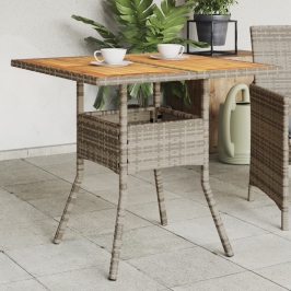 Mesa de jardín superficie de madera ratán PE gris 80x80x75 cm