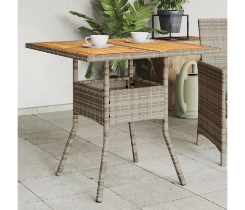 Mesa de jardín superficie de madera ratán PE gris 80x80x75 cm