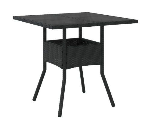 Mesa de jardín superficie de vidrio ratán PE negro 80x80x75 cm