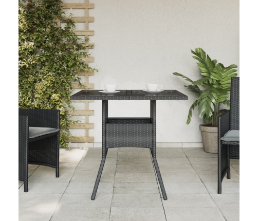 Mesa de jardín superficie de vidrio ratán PE negro 80x80x75 cm