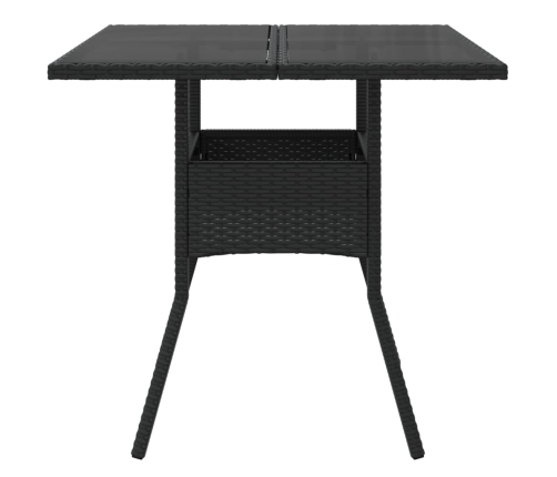 Mesa de jardín superficie de vidrio ratán PE negro 80x80x75 cm