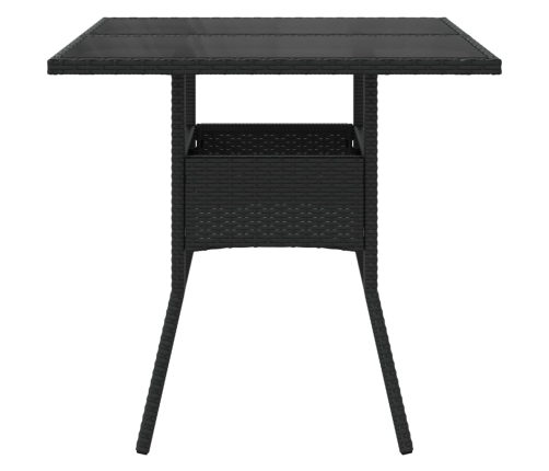 Mesa de jardín superficie de vidrio ratán PE negro 80x80x75 cm