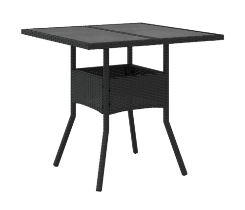 Mesa de jardín superficie de vidrio ratán PE negro 80x80x75 cm