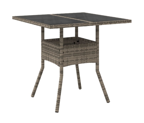 Mesa de jardín superficie de vidrio ratán PE gris 80x80x75 cm