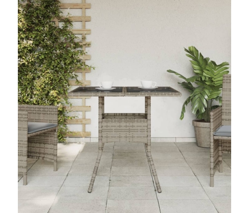 Mesa de jardín superficie de vidrio ratán PE gris 80x80x75 cm