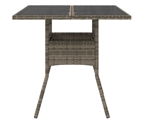 Mesa de jardín superficie de vidrio ratán PE gris 80x80x75 cm