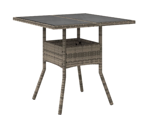 Mesa de jardín superficie de vidrio ratán PE gris 80x80x75 cm