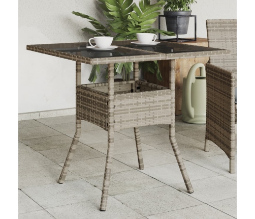 Mesa de jardín superficie de vidrio ratán PE gris 80x80x75 cm