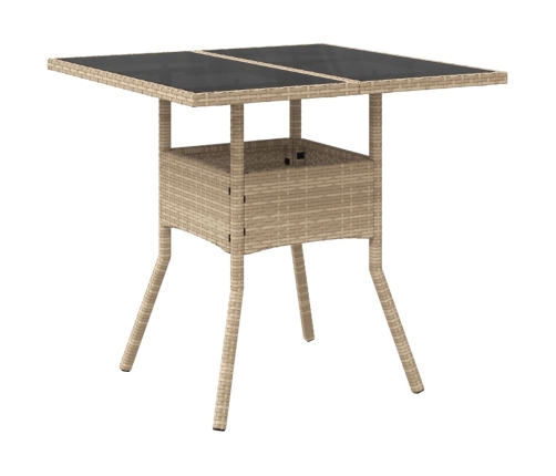 Mesa de jardín superficie de vidrio ratán PE beige 80x80x75 cm