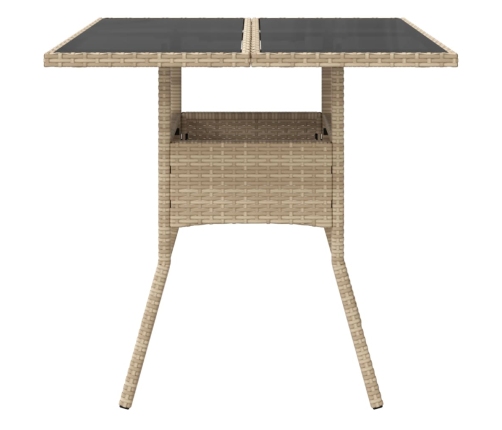 Mesa de jardín superficie de vidrio ratán PE beige 80x80x75 cm