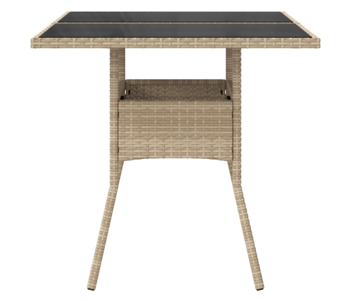 Mesa de jardín superficie de vidrio ratán PE beige 80x80x75 cm