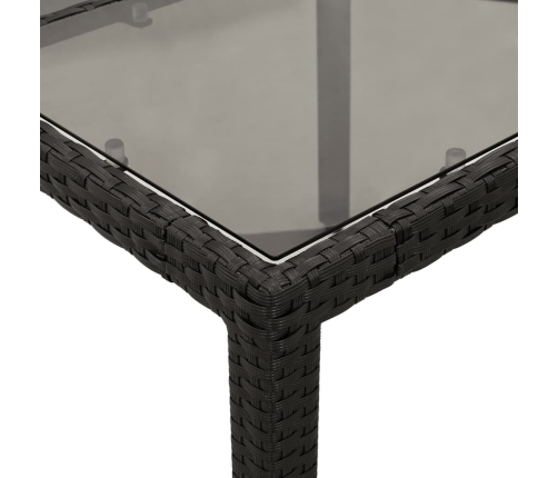 Mesa de jardín superficie de vidrio ratán PE negro 90x90x75 cm