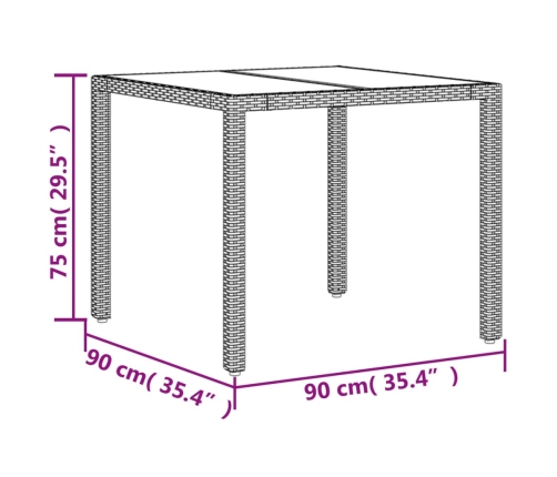 Mesa de jardín superficie de vidrio ratán PE negro 90x90x75 cm