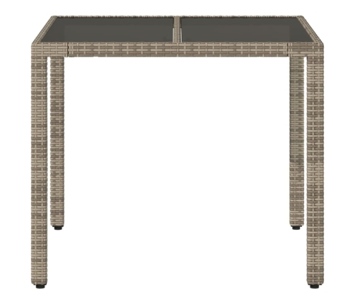 Mesa de jardín superficie de vidrio ratán PE gris 90x90x75 cm