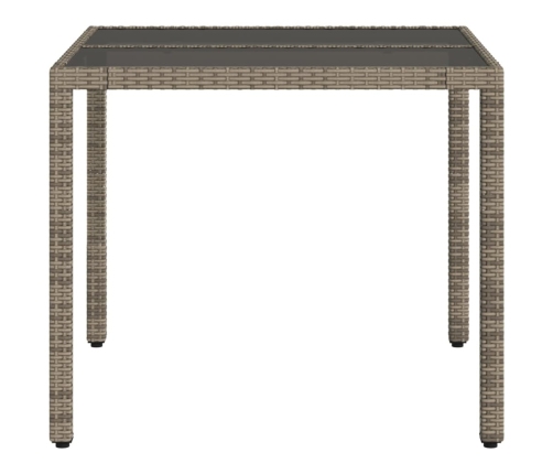 Mesa de jardín superficie de vidrio ratán PE gris 90x90x75 cm