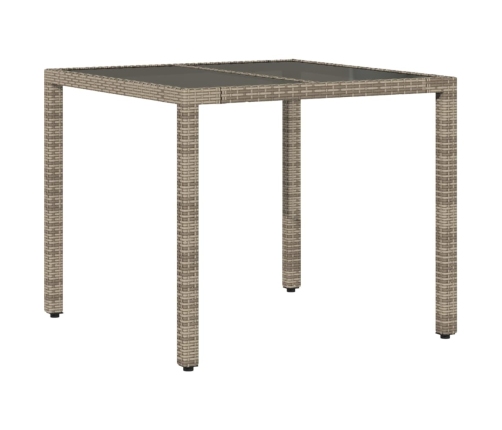 Mesa de jardín superficie de vidrio ratán PE gris 90x90x75 cm