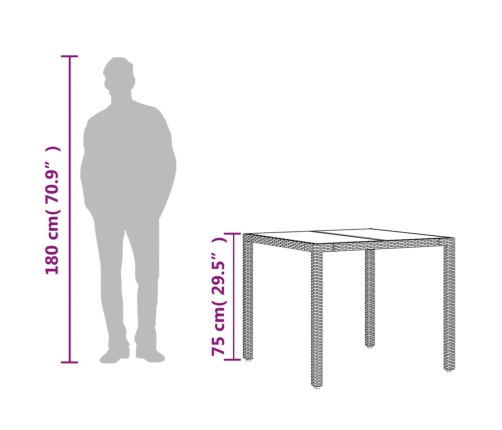 Mesa de jardín superficie de vidrio ratán PE gris 90x90x75 cm