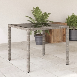 Mesa de jardín superficie de vidrio ratán PE gris 90x90x75 cm