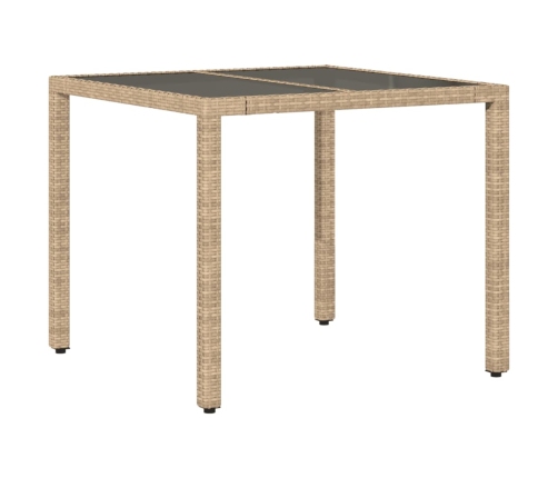 Mesa de jardín superficie de vidrio ratán PE beige 90x90x75 cm