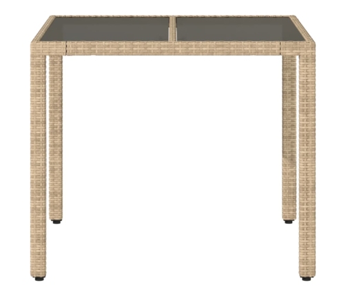 Mesa de jardín superficie de vidrio ratán PE beige 90x90x75 cm