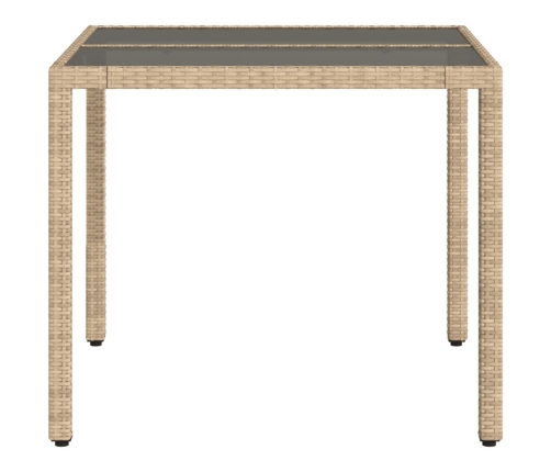 Mesa de jardín superficie de vidrio ratán PE beige 90x90x75 cm