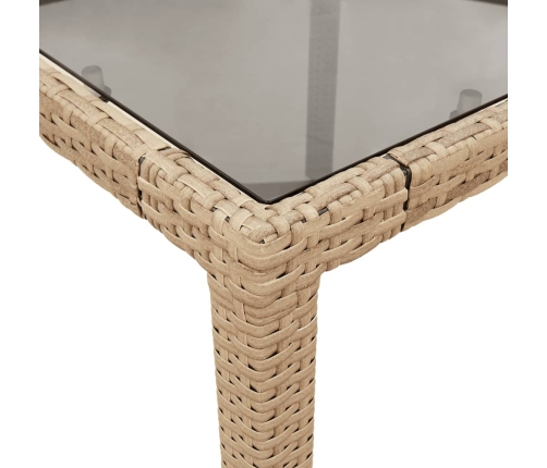 Mesa de jardín superficie de vidrio ratán PE beige 90x90x75 cm