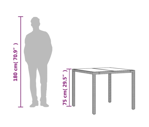 Mesa de jardín superficie de vidrio ratán PE marrón 90x90x75 cm