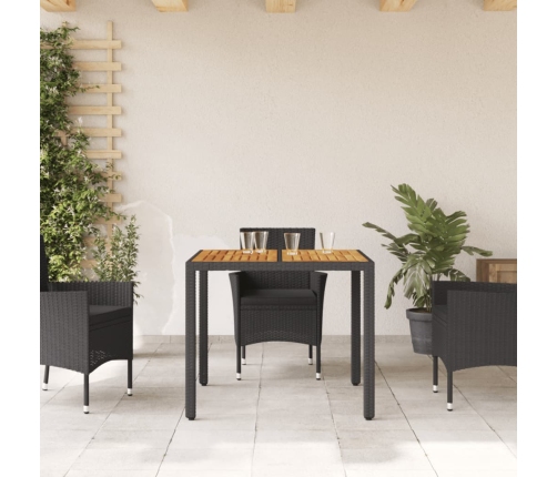 Mesa de jardín superficie madera acacia ratán negro 90x90x75 cm