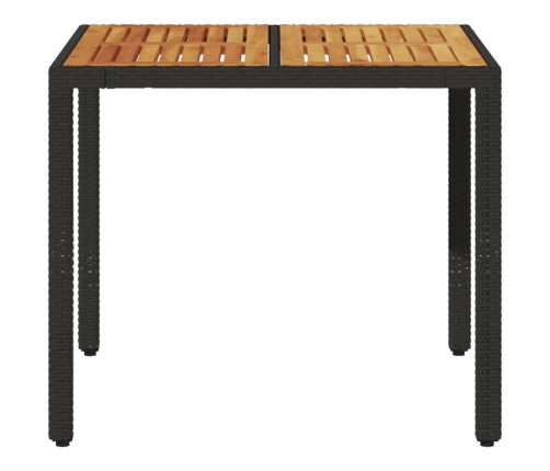 Mesa de jardín superficie madera acacia ratán negro 90x90x75 cm