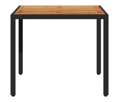 Mesa de jardín superficie madera acacia ratán negro 90x90x75 cm