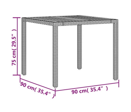 Mesa de jardín superficie madera acacia ratán negro 90x90x75 cm