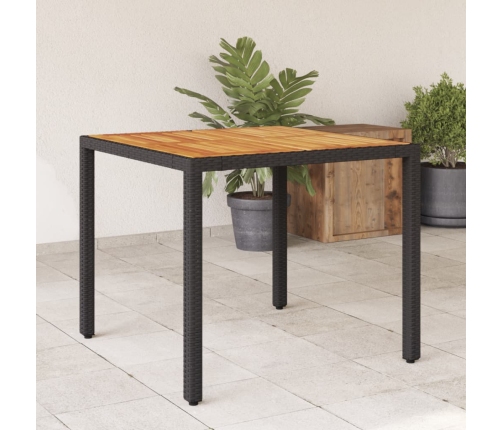 Mesa de jardín superficie madera acacia ratán negro 90x90x75 cm